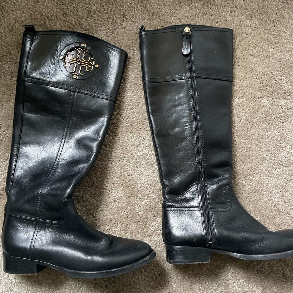 TORY BURCH BLACK HIGH LEATHER BOOTS